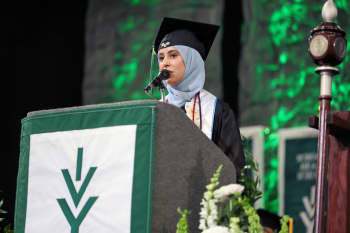 The 2026 Student Graduate Speaker was Amira Ali. Graduating with her first college degree at just 19, Ali spoke from the perspective of a first-generation student, steadfast in her journey to continue showing up and trying – even when things get hard. Something she hopes her fellow graduates will remember most from her speech. 